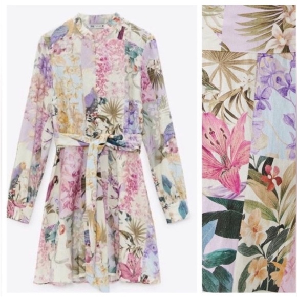 Zara 2725/119/330 floral patchwork linen blogger favorite shirt dress size XXL - Picture 2 of 10